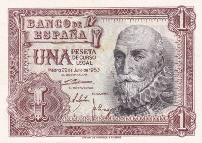 CRBS0056  BILLETE ESPAÑA  1 PESETA 1953 SERIE D SIN CIRCULAR 