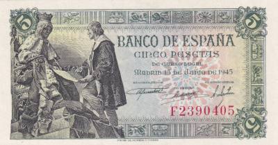 CRBS0097  BILLETE ESPAÑA 5 PESETAS 1945 SIN CIRCULAR 