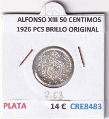 CRE8483 MONEDA ESPAÑA ALFONSO XIII 50 CENTIMOS 1926 PCS BRILLO ORIGINAL