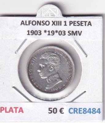 CRE8484 MONEDA ESPAÑA ALFONSO XIII 1 PESETA 1903 *19*03 SMV PLATA