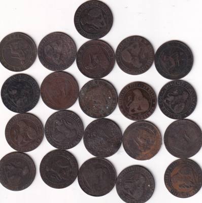 L123 LOTE DE 21 MONEDAS GOBIERNO PROVISIONAL 2 CENTIMOS 1870