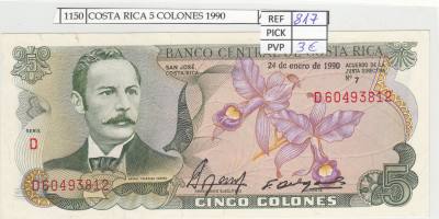 CRJ1150 BILLETE COSTA RICA 5 COLONES 1990 P-236e.1