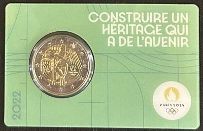 HEUR0634 MONEDA FRANCIA 2 EUROS 2022 (JJOO París 2024) Fondo verde COIN CARD