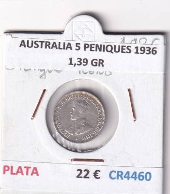 CR4460 MONEDA AUSTRALIA 5 PENIQUES 1936 1,39 GR PLATA