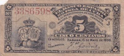 CRBX2682 BILLETE CUBA 5 CENTAVOS 1896 SIN SERIE MC