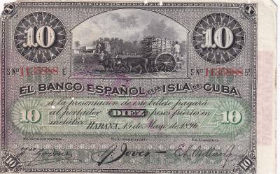 CRBX2683 BILLETE CUBA ESTADO ESPAÑOL 10 PESETAS 1896 SIN SERIE MC