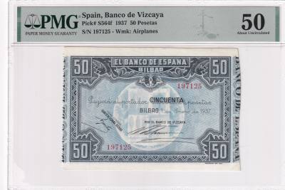 CRPMG053 BILLETE ESPAÑA BILBAO 50 PESETAS 1937 PMG 50