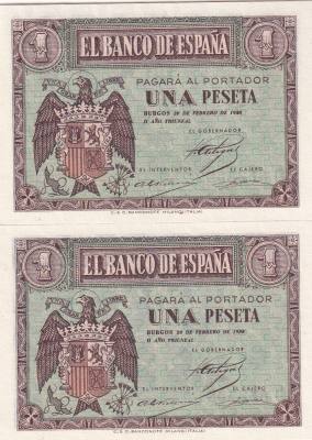 CRBS3245 PAREJA CORRELATIVA BILLETES ESPAÑA 1 PESETA FEBRERO 1938 SERIE B S/C