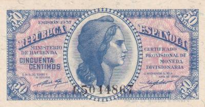 CRBS3248 BILLETE ESPAÑA 50 CENTIMOS EMISION 1937 SERIE C RARA S/C