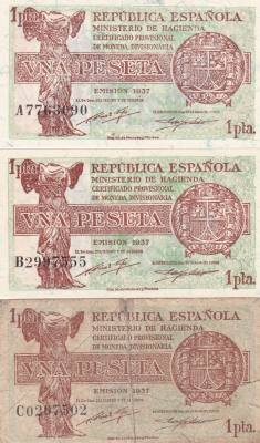 CRBS3249 LOTE 2 BILLETES ESPAÑA 1 PESETA EMISION 1937 SERIE A-B S/C