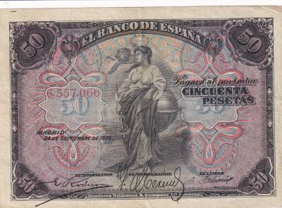 CRBS3264 BILLETE ESPAÑA 50 PESETAS 1906 SIN SERIE MBC