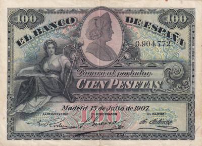CRBS3271 BILLETE ESPAÑA 100 PESETAS 1907 SIN SERIE MBC+