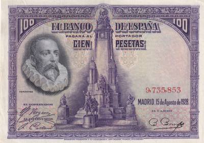 CRBS3273 BILLETE ESPAÑA 100 PESETAS 1928 SIN SERIE EBC+