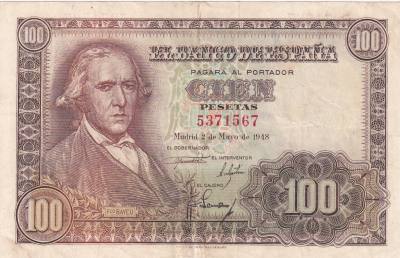 CRBS3275 BILLETE ESPAÑA 100 PESETAS 1948 SIN SERIE MBC+