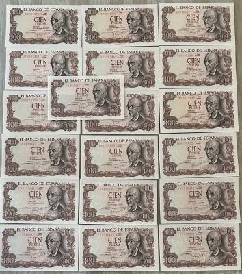 CRBS3278 LOTE 19 BILLETES ESPAÑA 100 PESETAS 1970 SERIES DIFERENTES S/C