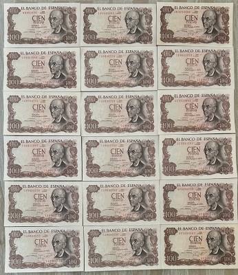 CRBS3279 LOTE 18 BILLETES ESPAÑA 100 PESETAS 1970 ALGUNOS CORRELATIVOS S/C-