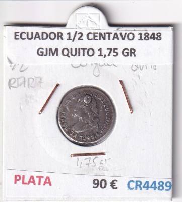 CR4489 MONEDA ECUADOR 1/2 CENTAVO 1848 COLGADA RARA GJM QUITO 1,75 GR