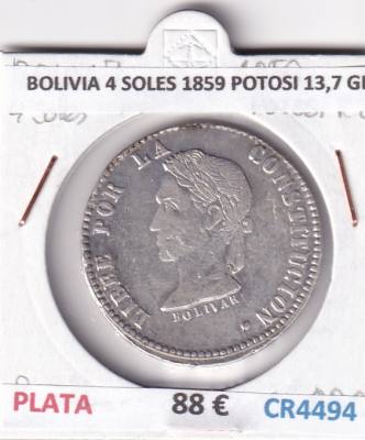 CR4494 MONEDA BOLIVIA 4 SOLES 1859 POTOSI 13,7 GR PLATA