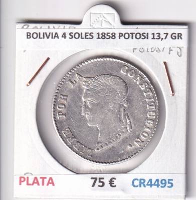 CR4495 MONEDA BOLIVIA 4 SOLES 1858 POTOSI 13,7 GR PLATA