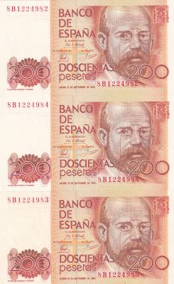 CRBS3302 TRIO CORRELATIVO BILLETES ESPAÑA 200 PESETAS 1980 SERIE ESPECIAL 8B SIN CIRCULAR