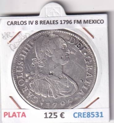 CRE8531 MONEDA ESPAÑA CARLOS IV 8 REALES 1796 FM MEXICO RESELLOS CHINOS PLATA