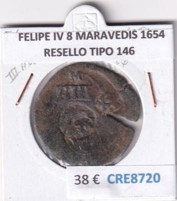 CRE8720 MONEDA ESPAÑA FELIPE IV 8 MARAVEDIS 1654 RESELLO TIPO 146