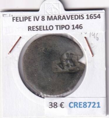 CRE8721 MONEDA ESPAÑA FELIPE IV 8 MARAVEDIS 1654 RESELLO TIPO 146