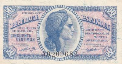 CRBS3308 BILLETE ESPAÑA 50 CENTIMOS 1937 SERIE A S/C
