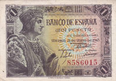 CRBS3312 BILLETE ESPAÑA 1 PESETA 1943 SIN SERIE S/C-