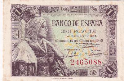 CRBS3315 BILLETE ESPAÑA 1 PESETA 1945 SIN SERIE MANCHITAS S/C-