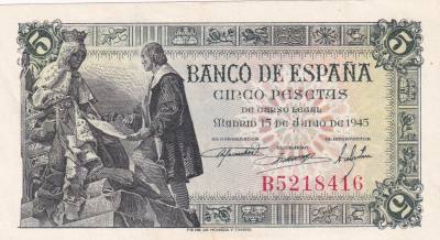 CRBS3316 BILLETE ESPAÑA 5 PESETAS 1945 SERIE B S/C-