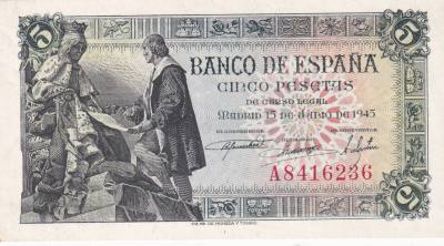 CRBS3320 BILLETE ESPAÑA 5 PESETAS 1945 SERIE A S/C-