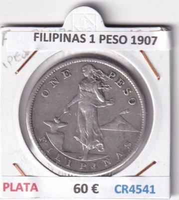 CR4541 MONEDA FILIPINAS 1 PESO 1907 PLATA