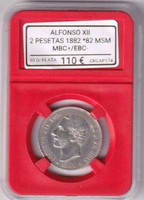 CRCAP174 MONEDA ESPAÑA ALFONSO XII 2 PESETAS 1882 *82 MSM PLATA