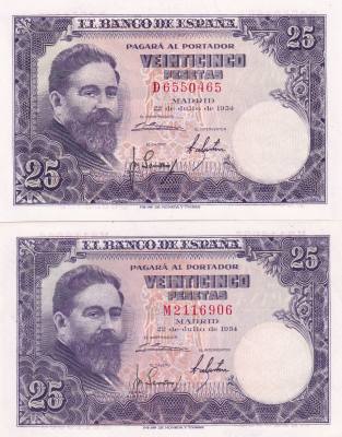 CRBS3327 LOTE DE 2 BILLETES ESPAÑA 25 PESETAS 1954 SERIES D-M S/C-