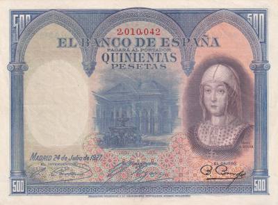 CRBS1986 BILLETE ESPAÑA 500 PESETAS 1927 MBC+