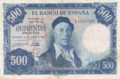 CRBS1994 BILLETE ESPAÑA 500 PESETAS 1954 SERIE A BC