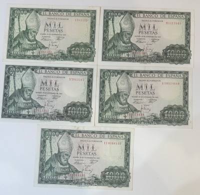 CRBS2003 LOTE 5 BILLETES ESPAÑA 1000 PESETAS 1965 DIFERENTES SERIES 
