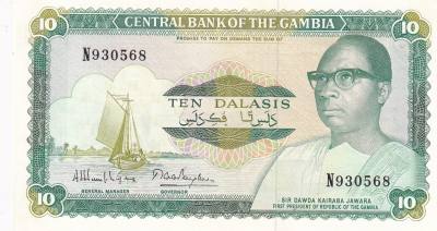 CRBX2757 BILLETE GAMBIA 10 DILASIS 1990 SERIE N SIN CIRCULAR