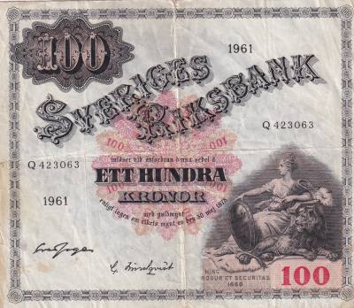 CRBX2819 BILLETE SUECIA 100 KRONOR 1961 SERIE Q BC+
