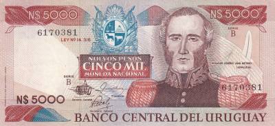 CRBX2823 BILELTE URUGUAY 5000 NUEVOS PESOS 1983 ND SIN CIRCULAR
