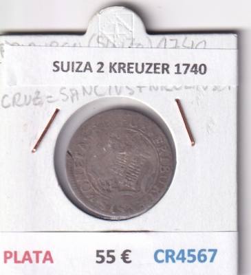 CR4567 MONEDA SUIZA 2 KREUZER 1740 VELLON PLATA