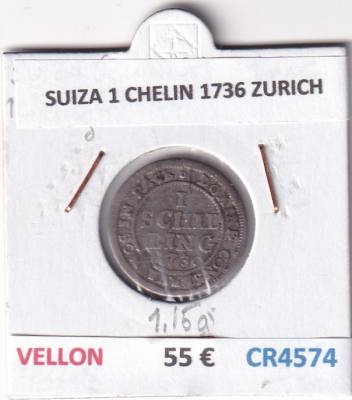 CR4574 MONEDA SUIZA 1 CHELIN 1736 ZURICH VELLON