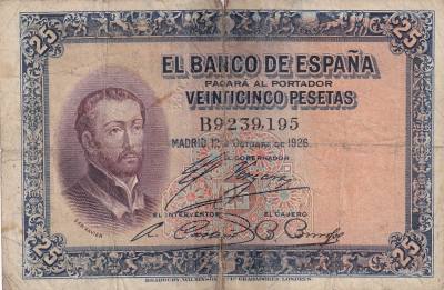 CRBS2007 BILLETE ESPAÑA 25 PESETAS 1926 SERIE B MC