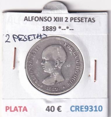 CRE9310 MONEDA ESPAÑA ALFONSO XIII 2 PESETAS 1889 *--*-- PLATA