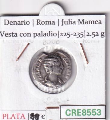 CRE8553 MONEDA ROMANA DENARIO ROMA JULIA MAMEA VESTA CON PALADIO 225-235
