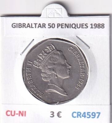 CR4597 MONEDA GIBRALTAR 50 PENIQUES 1988 CUPRONIQUEL