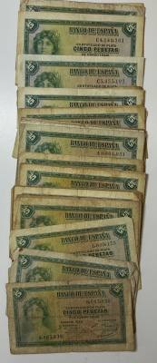 CRBL0621 LOTE 37 BILLETES ESPAÑA 5 PESETAS EMISION 1935 VER FOTO