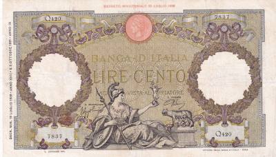 CRBX2496 BILLETE ITALIA 100 LIRAS 1931 SERIE Q RESTAURADO