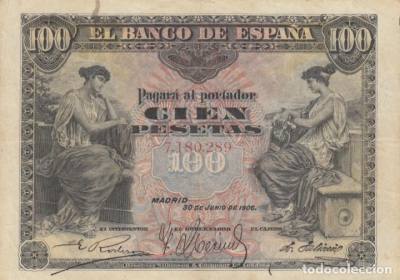 BILLETE ESPAÑA 100 PESETAS 1906 SIN SERIE